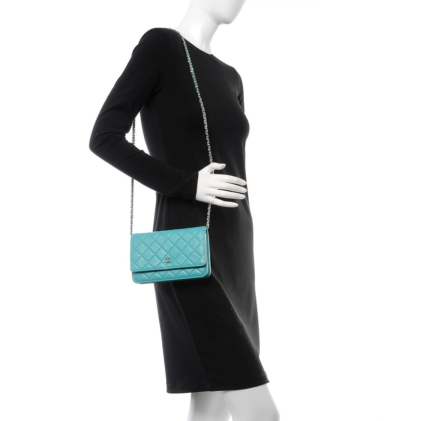 Lambskin Quilted Wallet On Chain WOC Turquoise