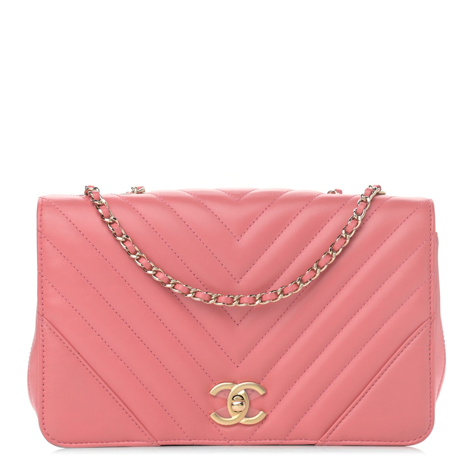 Chanel Calfskin Chevron Quilted Small Statement Flap Pink 1 of 15