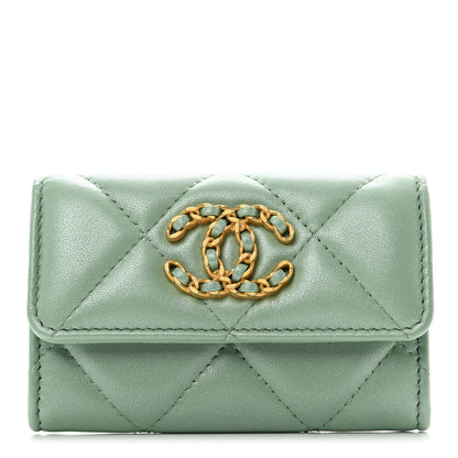 Chanel Lambskin Quilted Chanel 19 Flap Card Holder Light Green 1 of 9