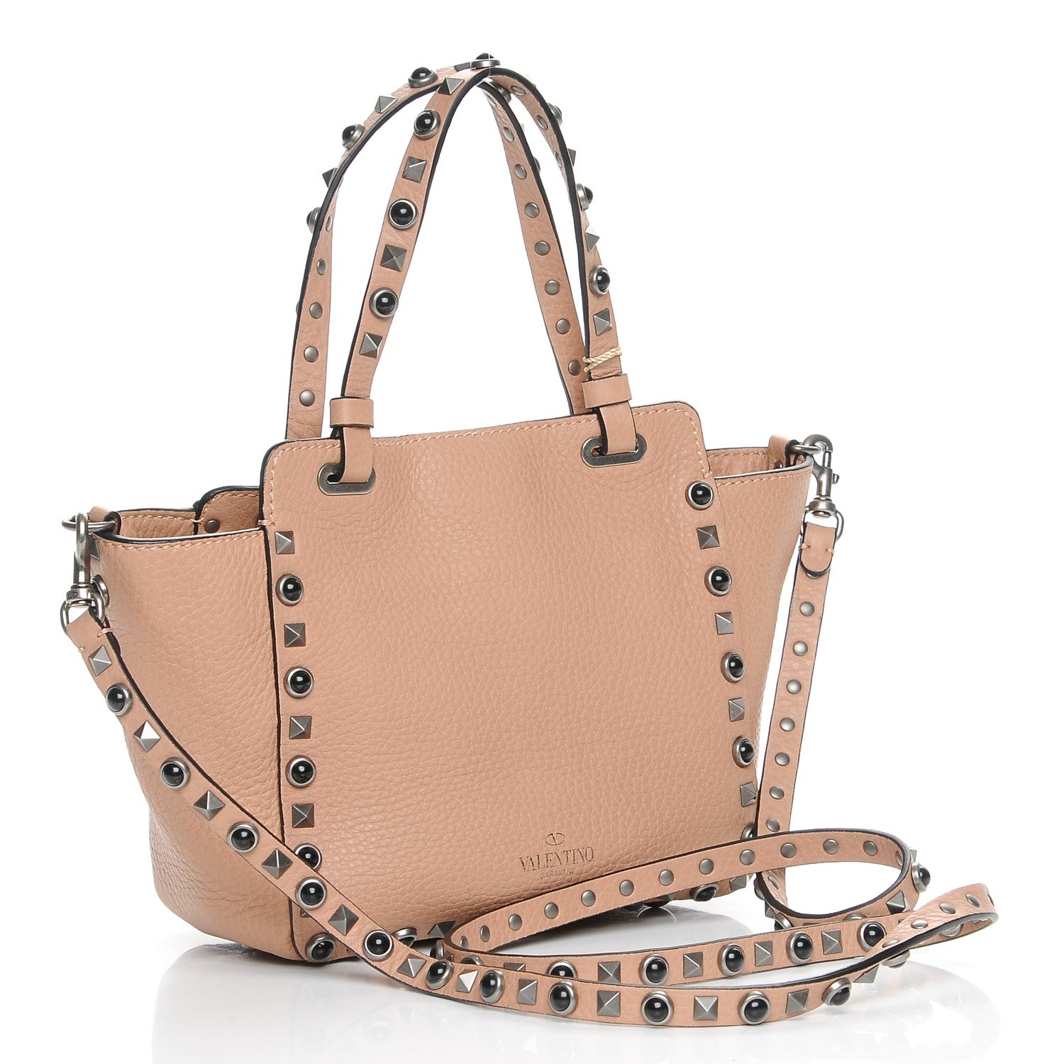 Valentino Garavani Pebbled Calfskin Mini Rockstud Rolling Tote Soft Noisette 4 of 8