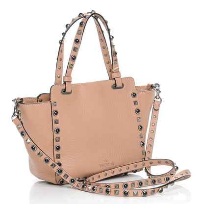 Valentino Garavani Pebbled Calfskin Mini Rockstud Rolling Tote Soft Noisette 4 of 8