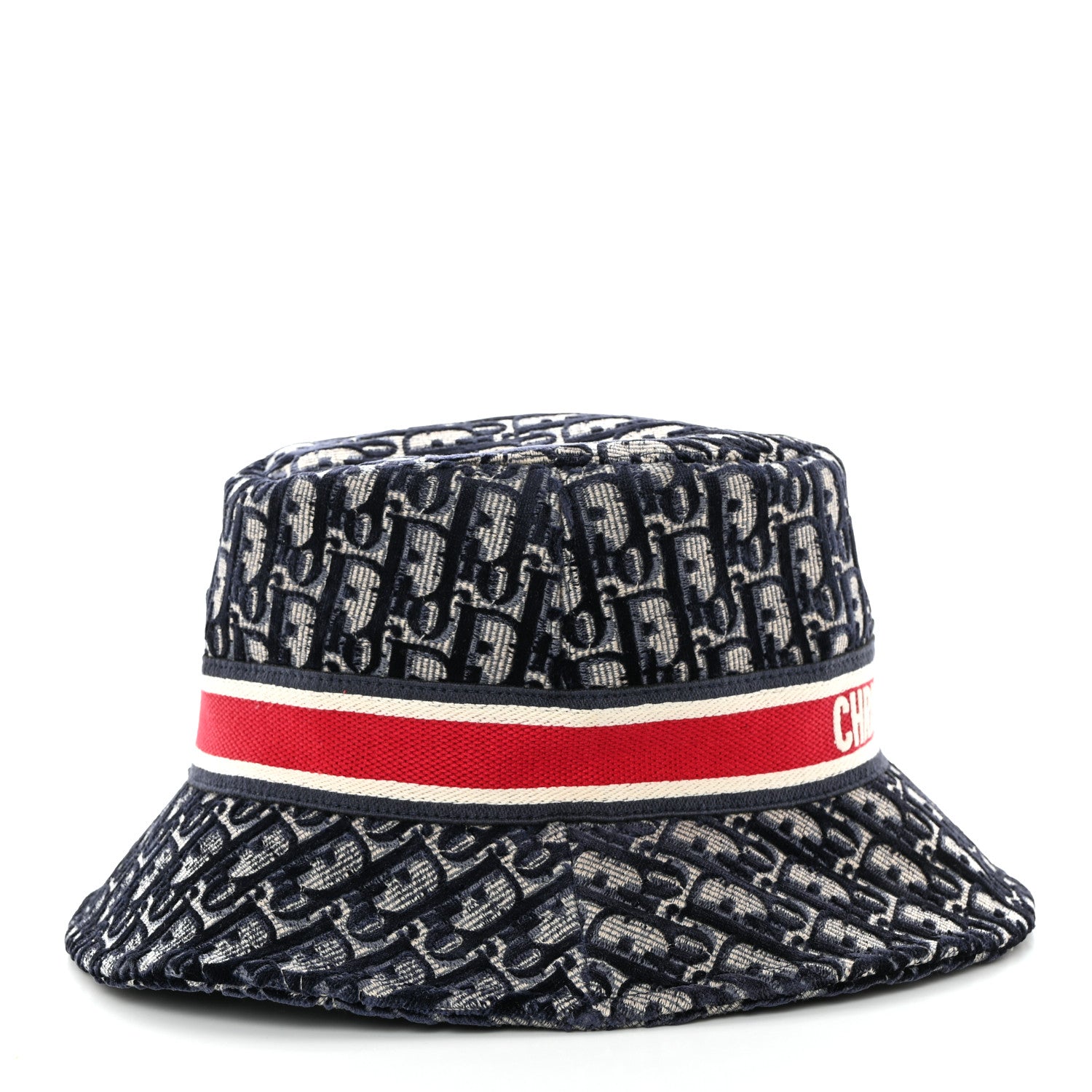 Christian Dior Velvet Oblique Large Brim Bucket Hat 58 Bleu Red 5 of 10