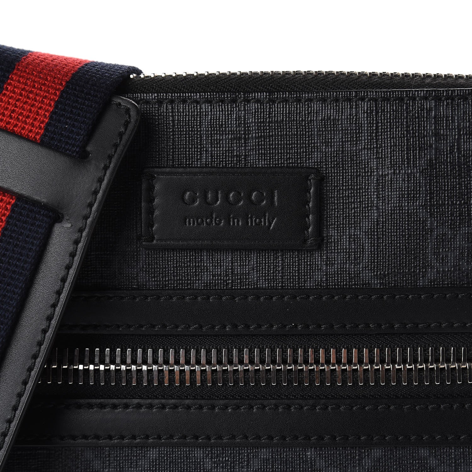 Gucci GG Supreme Monogram Web Small Flat Messenger Bag Black Grey 10 of 11