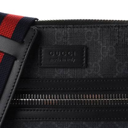 Gucci GG Supreme Monogram Web Small Flat Messenger Bag Black Grey 10 of 11