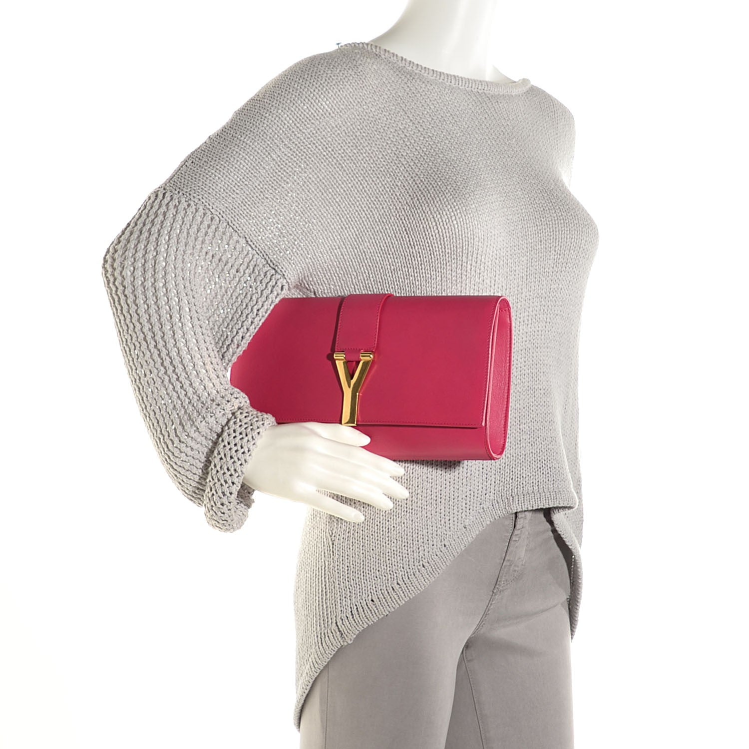 Saint Laurent Calfskin Classic Y Ligne Clutch Fuchsia 2 of 8