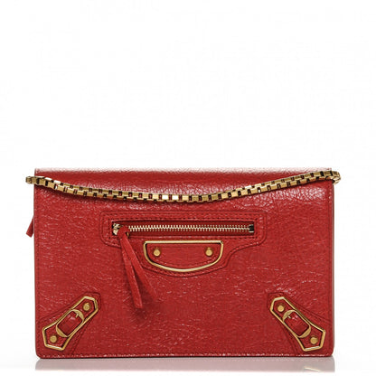 Balenciaga Agneau Gold Metallic Edge Hardware Wallet On Chain Red 1 of 8