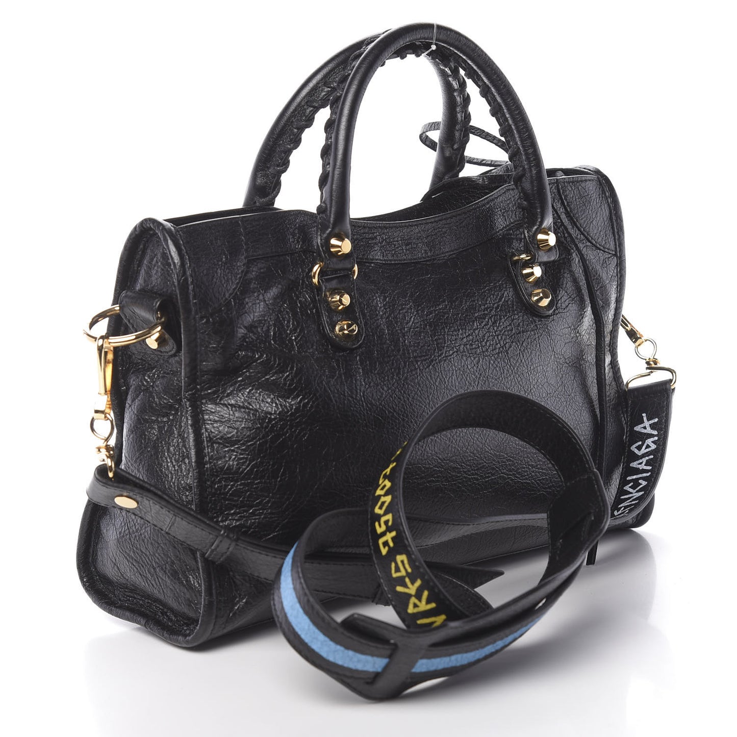 Agneau Classic Gold Hardware S City Graffiti Logo Strap Black