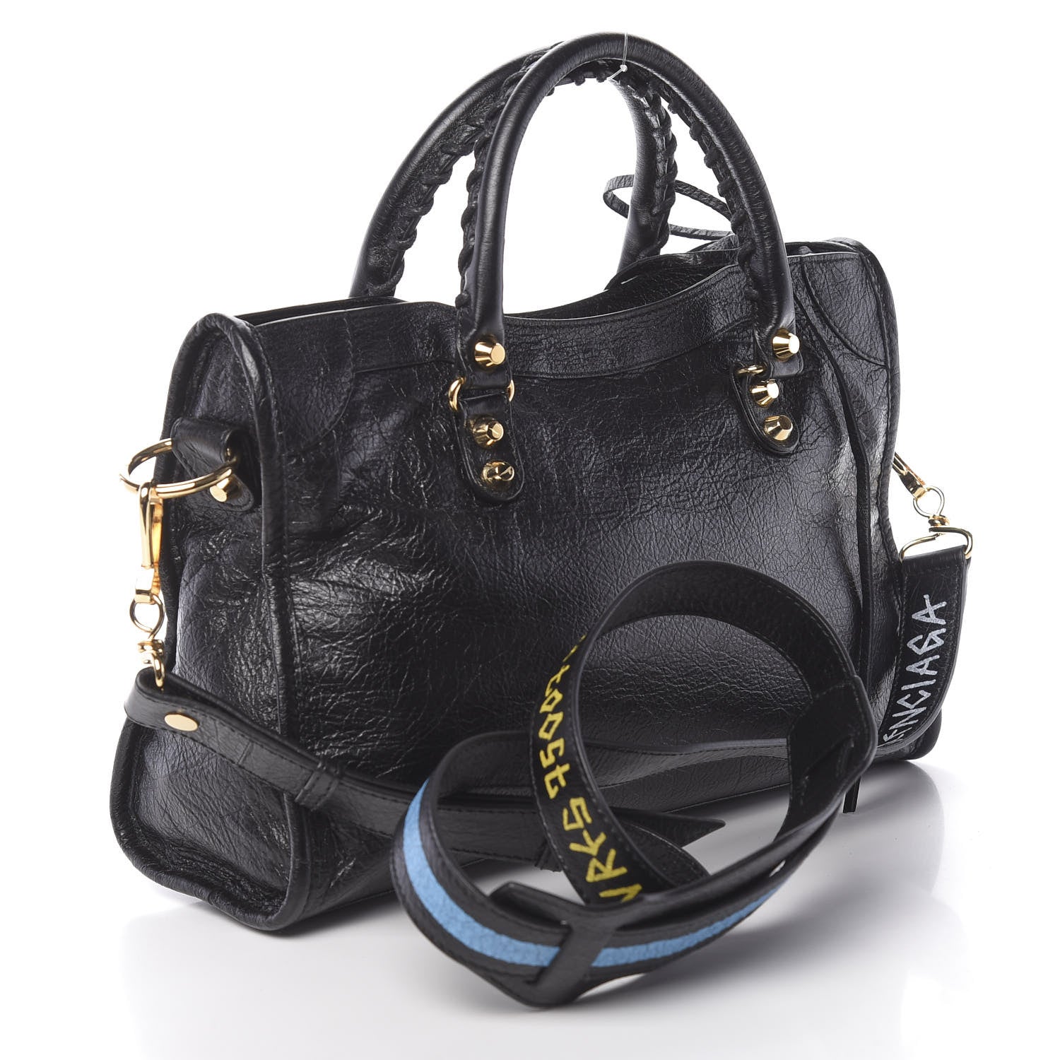 Balenciaga Agneau Classic Gold Hardware S City Graffiti Logo Strap Black 4 of 11