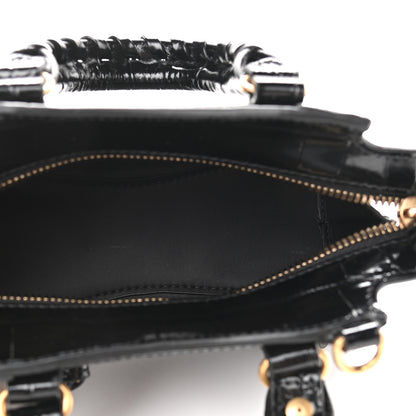 Balenciaga Shiny Supple Calfskin Crocodile Embossed Neo Classic Gold Hardware Nano City Crossbody Black 4 of 7