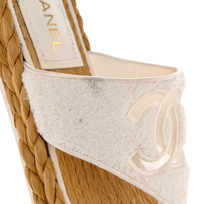 Chanel Terry Cloth Raffia CC Logo Thong Sandals 41 White 10 of 13