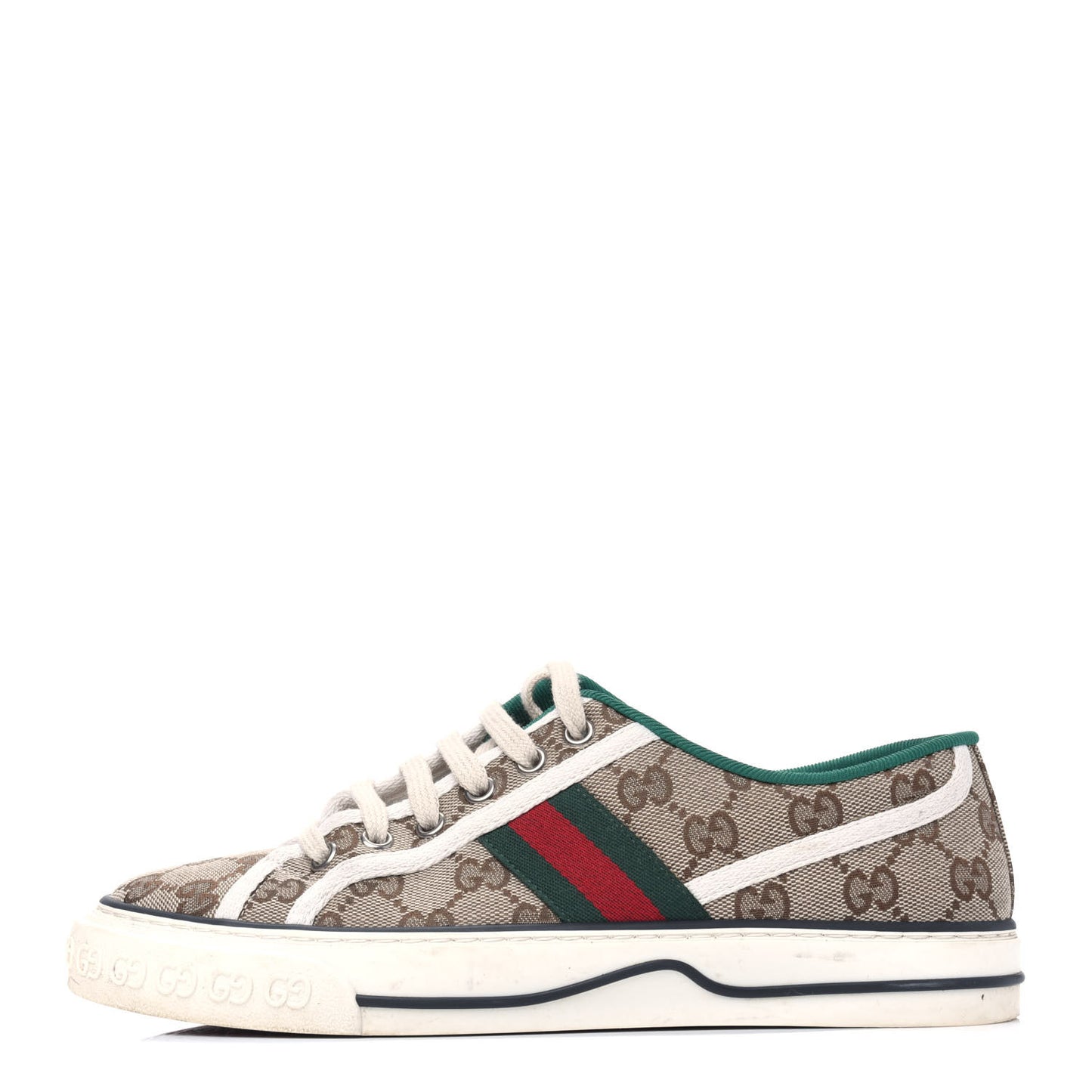 GG Monogram Web Womens 1977 Tennis Sneakers 38 Beige Ebony Mystic White