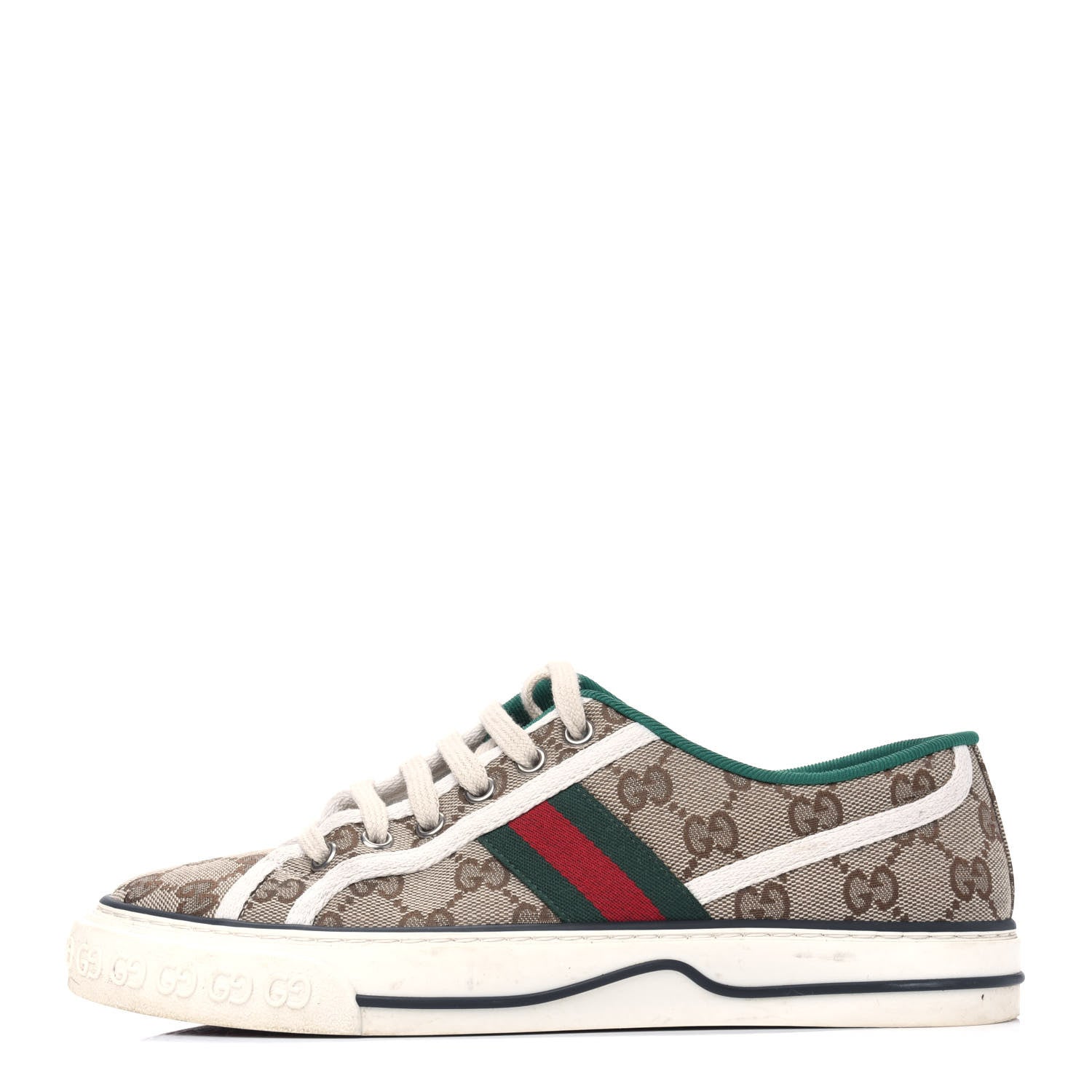 Gucci GG Monogram Web Womens 1977 Tennis Sneakers 38 Beige Ebony Mystic White 1 of 19