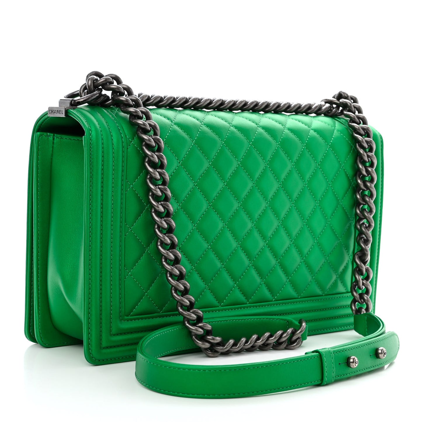 Metallic Calfskin Quilted New Medium Boy Flap Green