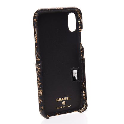 Chanel Lambskin Quilted iPhone X Coco Tech Egyptian Graffiti Case Black Gold 3 of 12