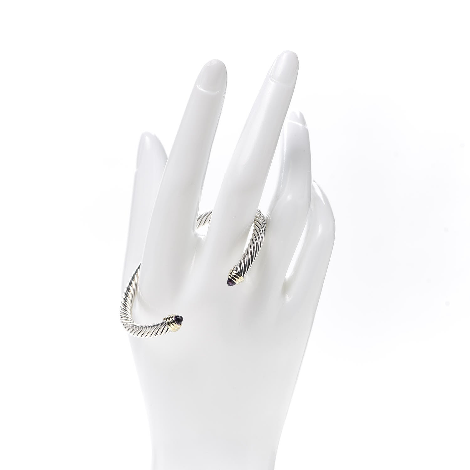 David Yurman Sterling Silver 14K Yellow Gold Amethyst 5mm Cable Classics Petite Color Bracelet 2 of 4