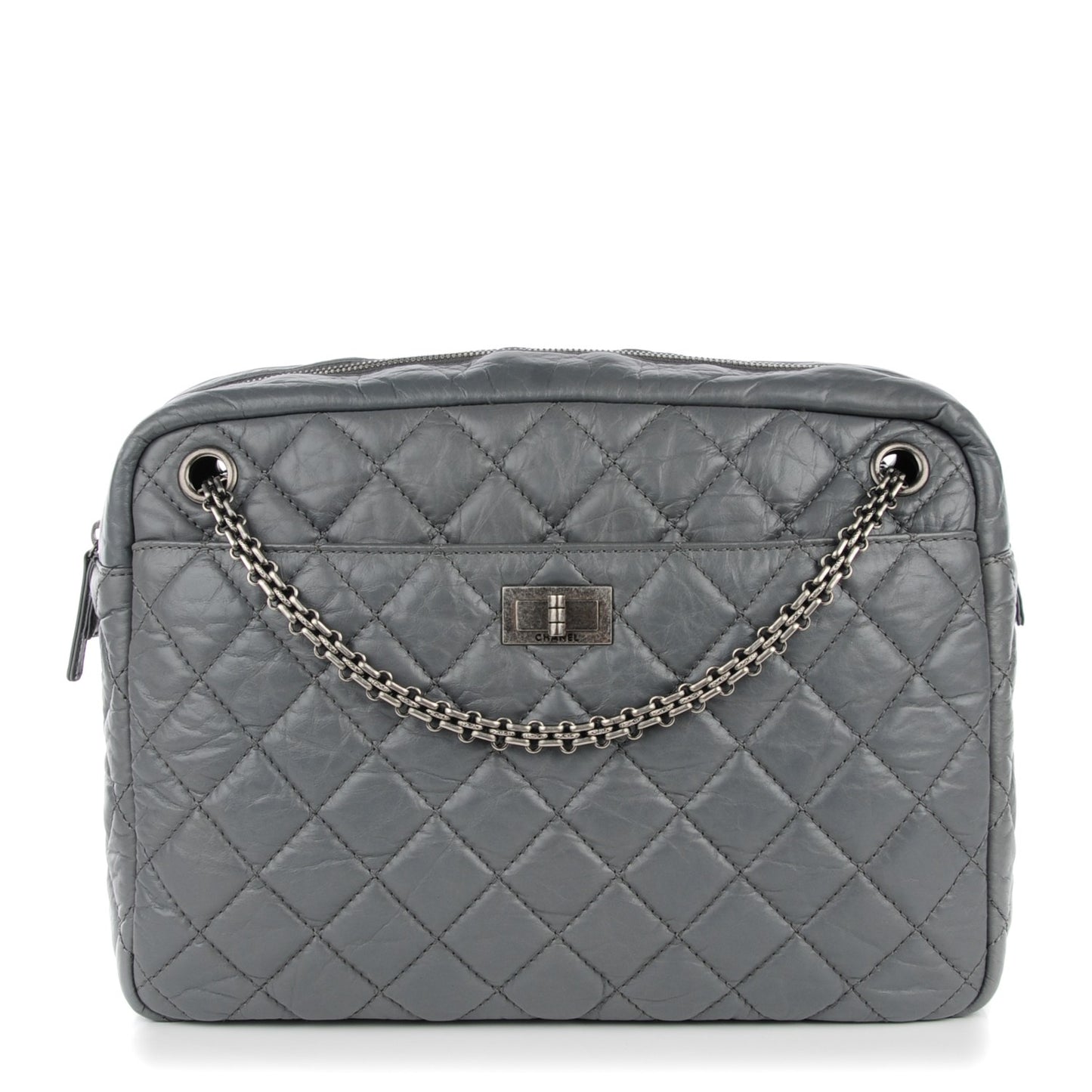 Aged Calfskin Quilted Large Reissue Camera Case Grey