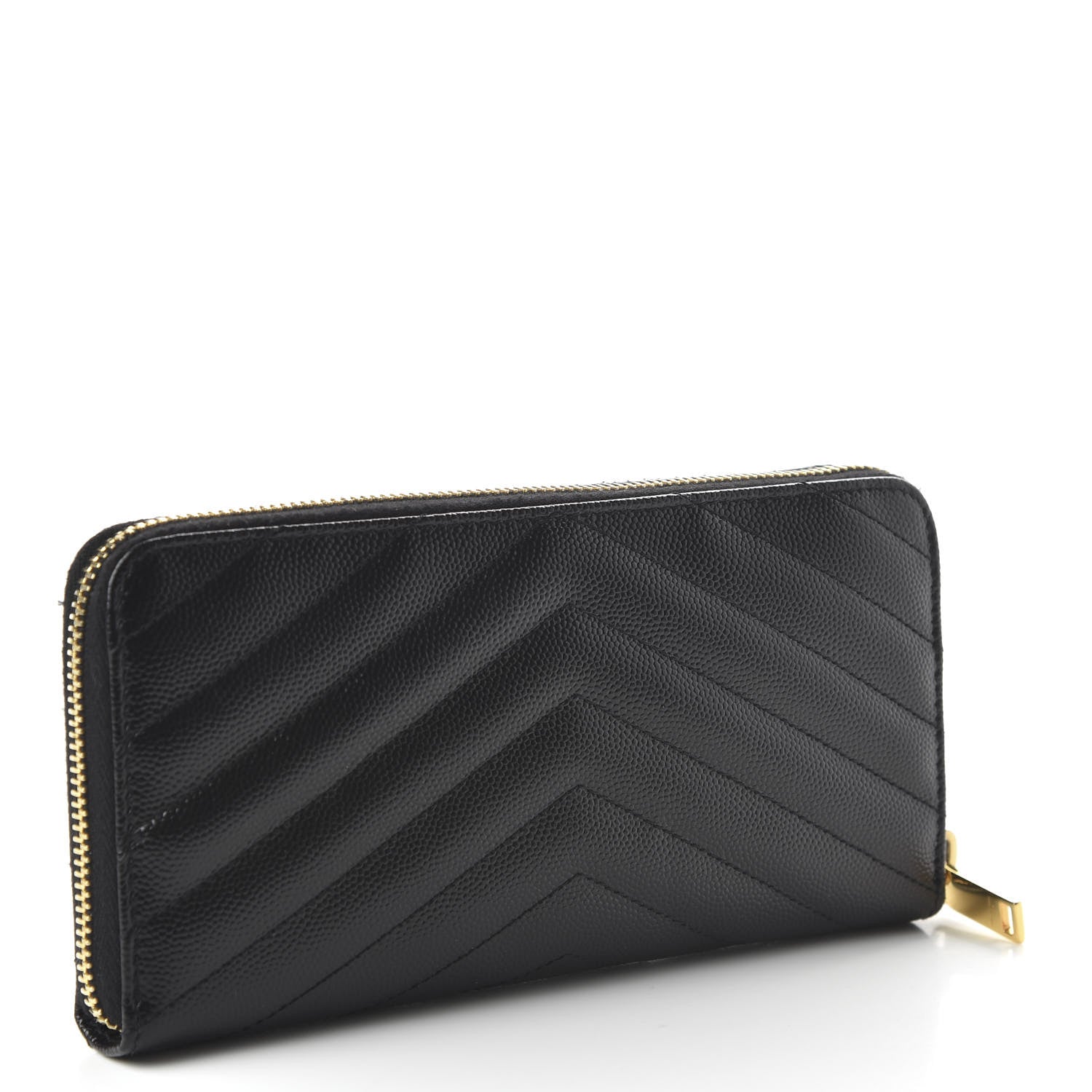 Saint Laurent Grain De Poudre Matelasse Chevron Monogram Zip Around Wallet Black 3 of 10