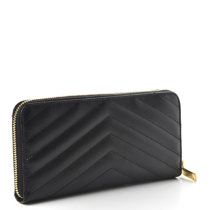 Saint Laurent Grain De Poudre Matelasse Chevron Monogram Zip Around Wallet Black 3 of 10