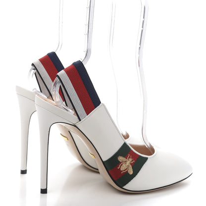 Gucci Malaga Kid Web Sylvie High Heel Slingback Pumps 40 White 4 of 9