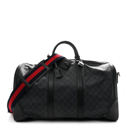 Gucci Soft GG Supreme Monogram Appia Calfskin Web Large Carry On Duffle Bag Black Grey 1 of 10
