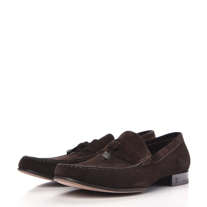 Louis Vuitton Suede Calfskin Mens Moccasin Loafers 8.5 Brown 3 of 8