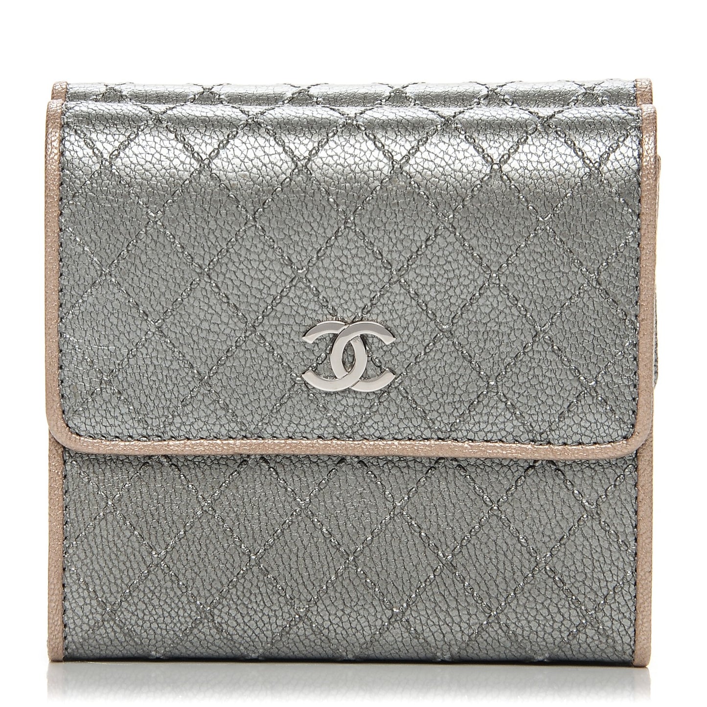 Metallic Calfskin Diamond Stitched Card Holder Wallet Silver Gold