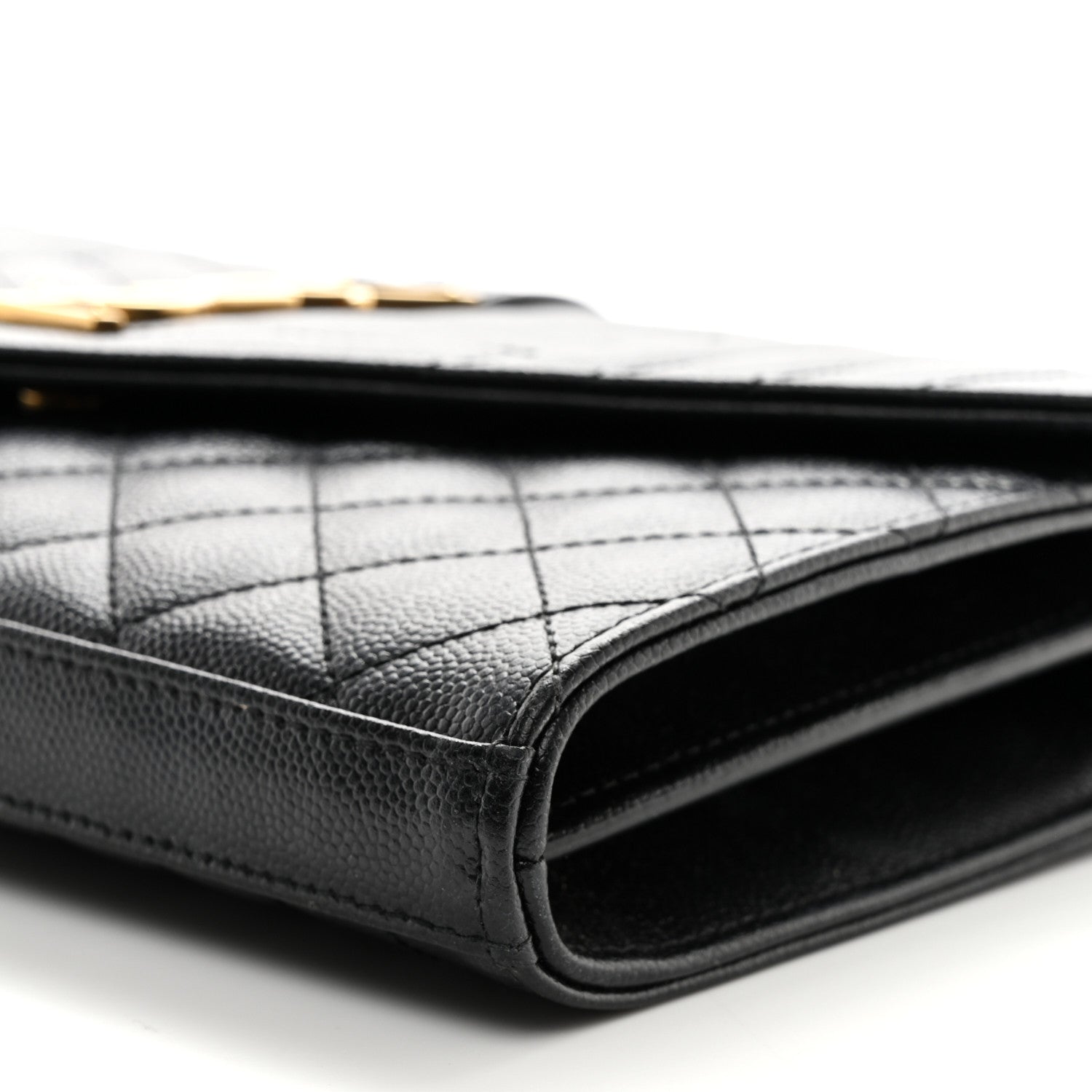 Saint Laurent Grain De Poudre Mixed Matelasse Triquilt Monogram Chain Wallet Black 9 of 10