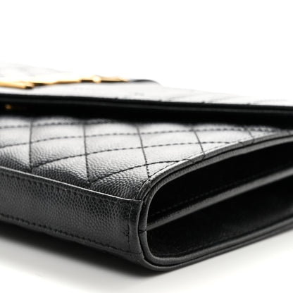 Saint Laurent Grain De Poudre Mixed Matelasse Triquilt Monogram Chain Wallet Black 9 of 10