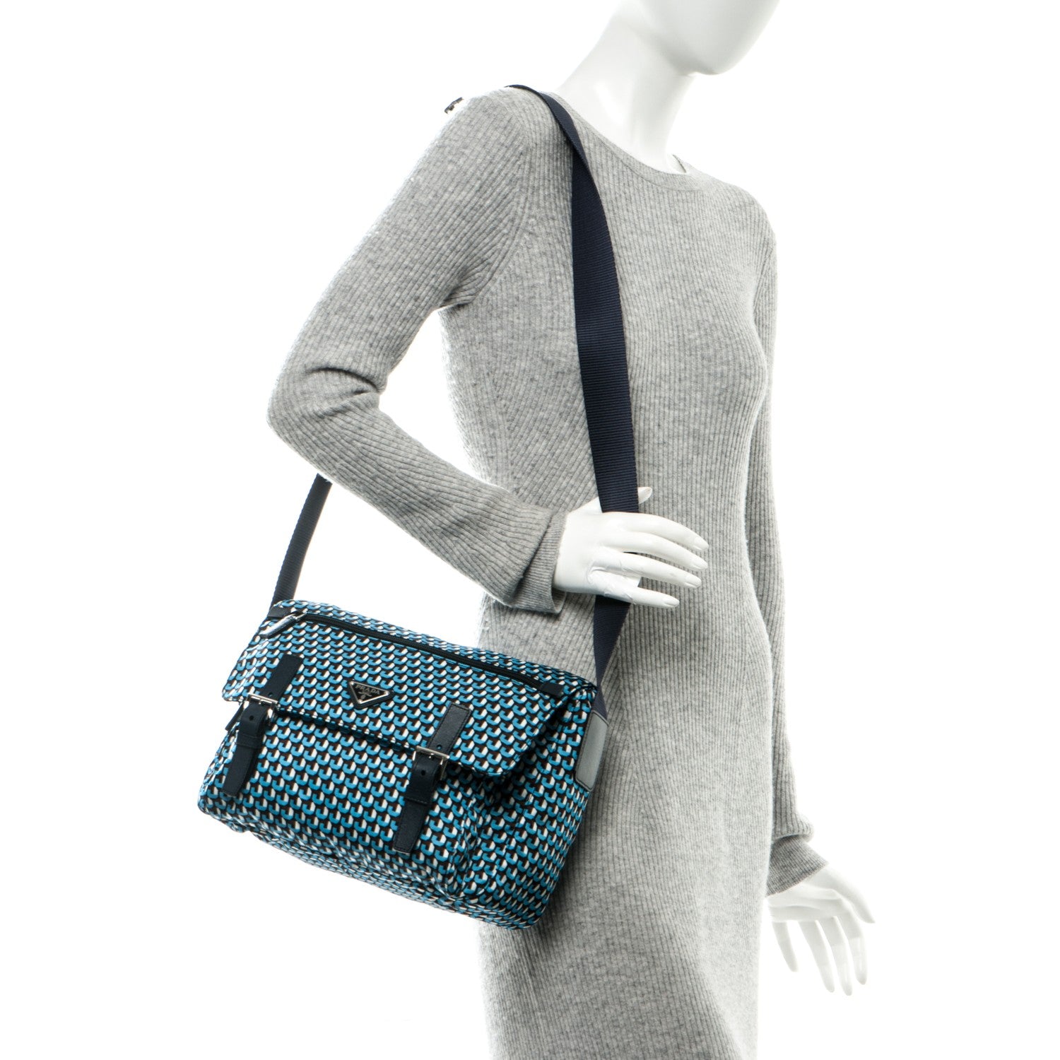 Prada Tessuto Nylon Saffiano Messenger Bag Azzurro 2 of 8
