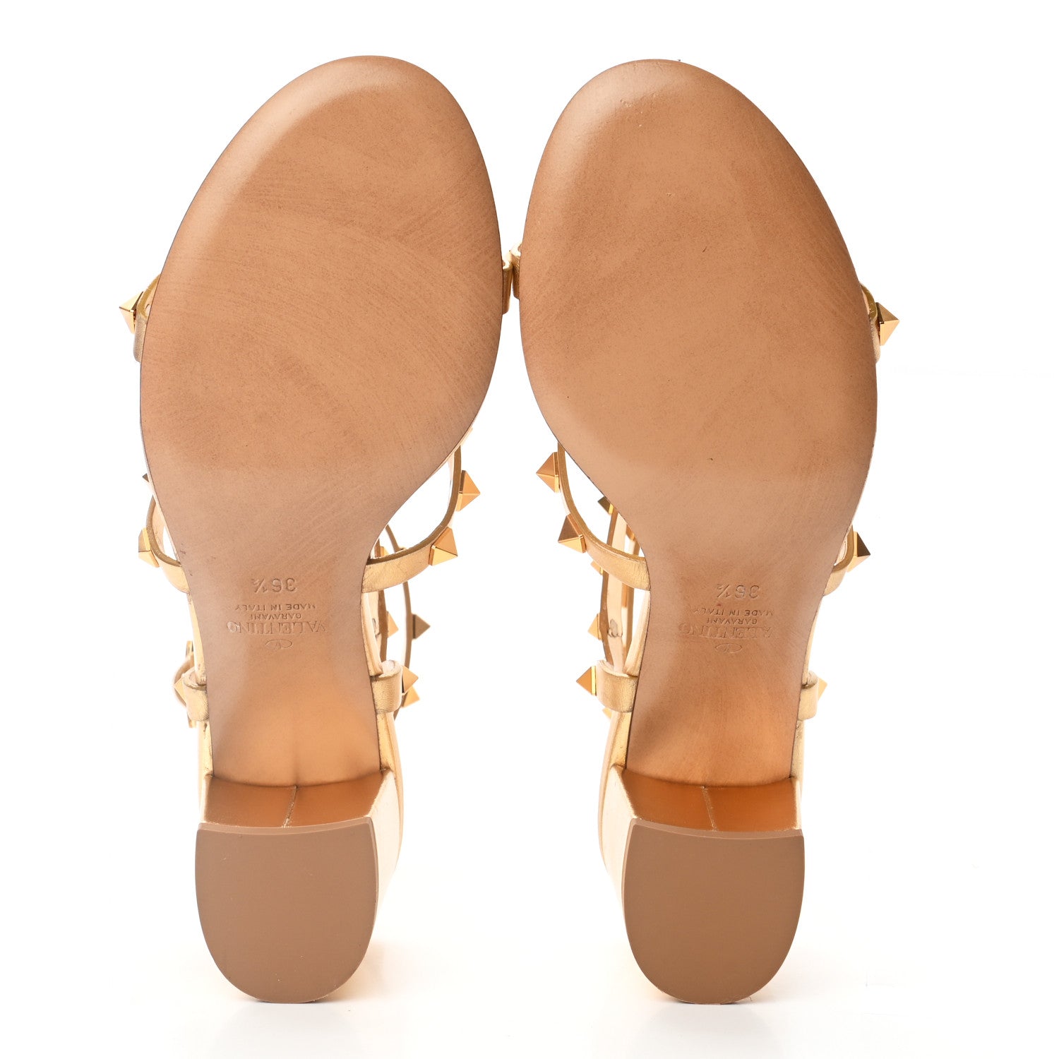 Valentino Garavani Metallic Calfskin Rockstud 60mm City Sandals 36.5 Antique Brass 5 of 10