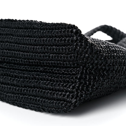 Prada Yarn Raffia Effect Crochet Large Logo Tote Black 9 of 9