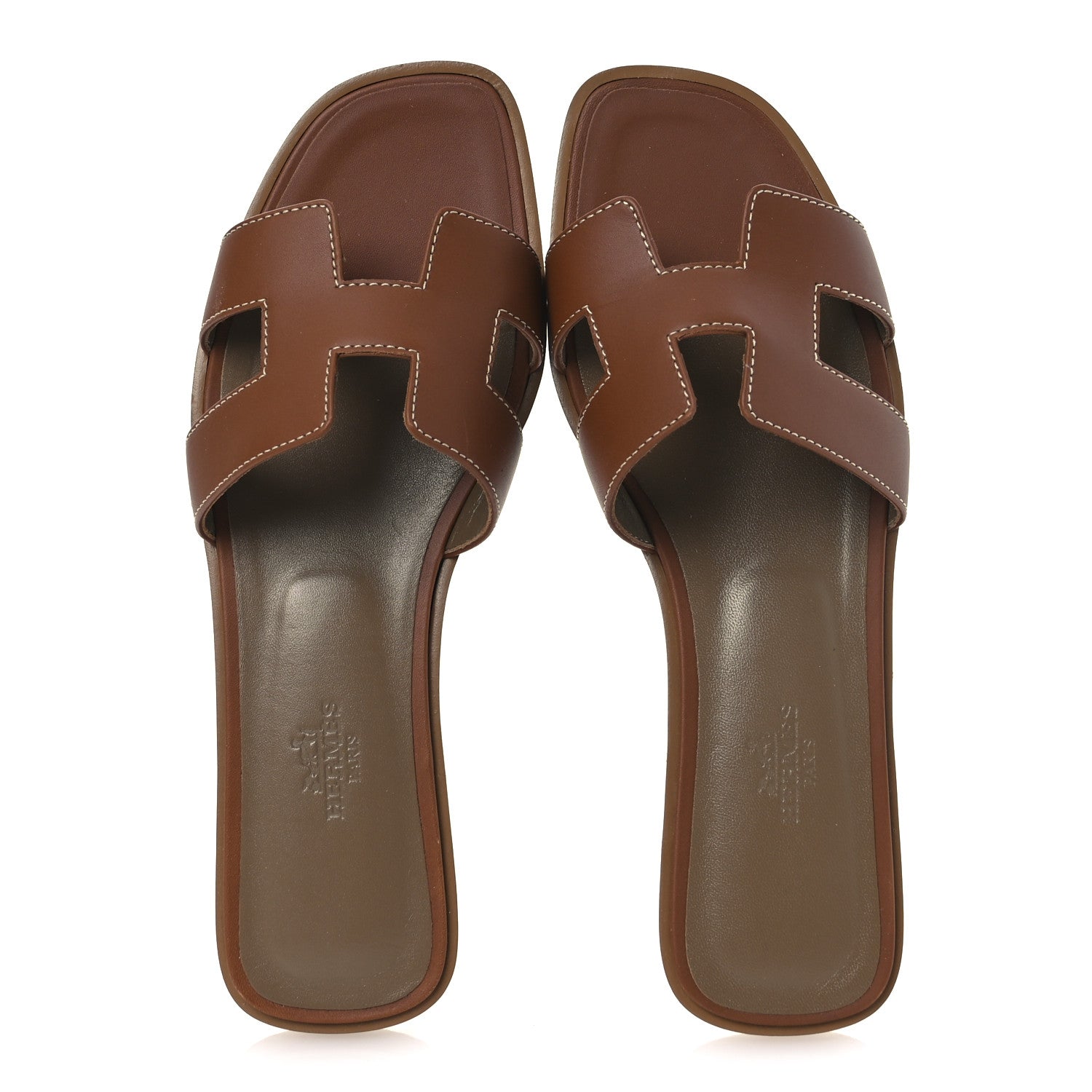 Hermes Box Calfskin Oran Sandals 38 Gold 2 of 11