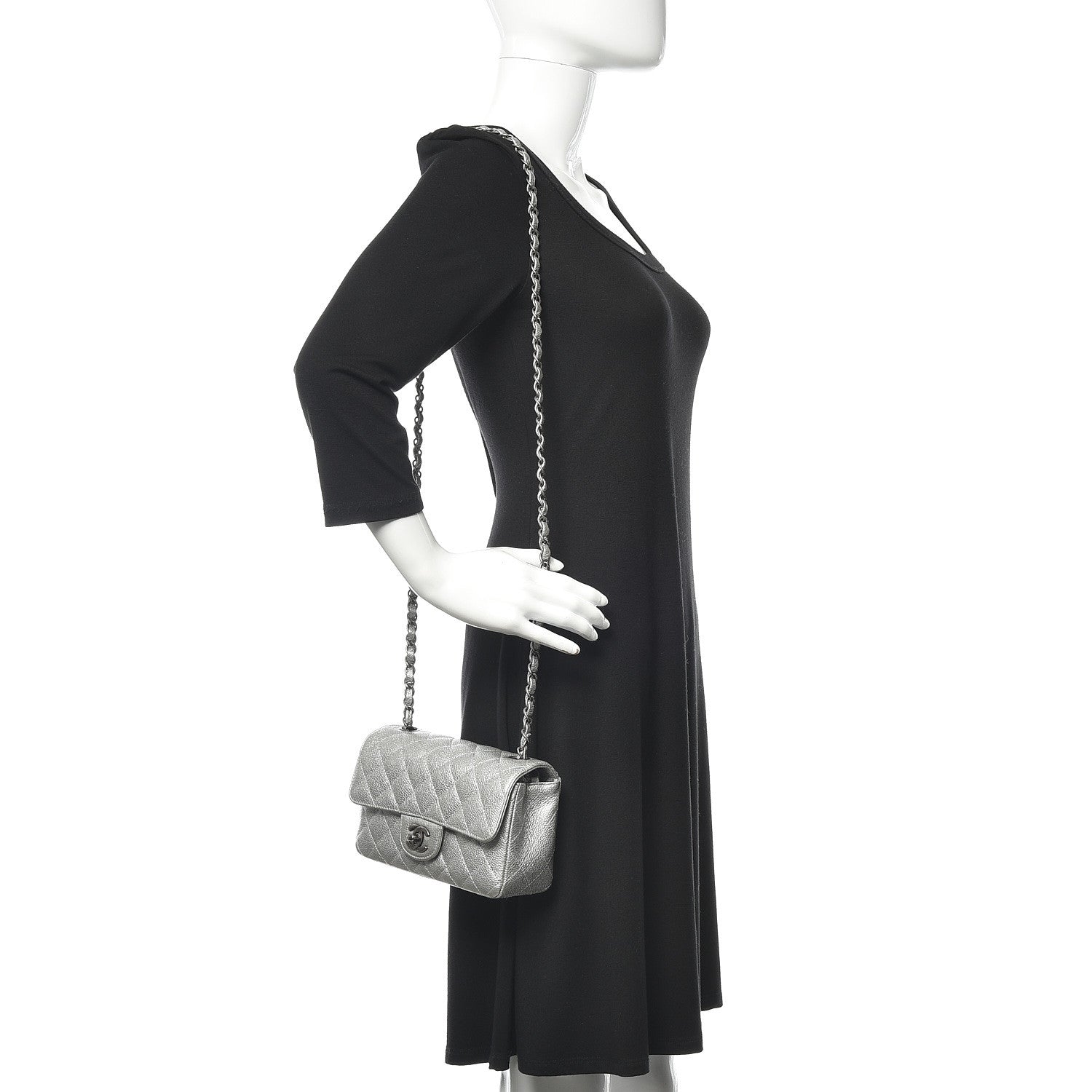 Chanel Metallic Caviar Quilted Mini Rectangular Flap Silver 2 of 13