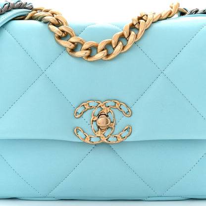 Chanel Shiny Lambskin Quilted Medium Chanel 19 Flap Light Blue 8 of 11