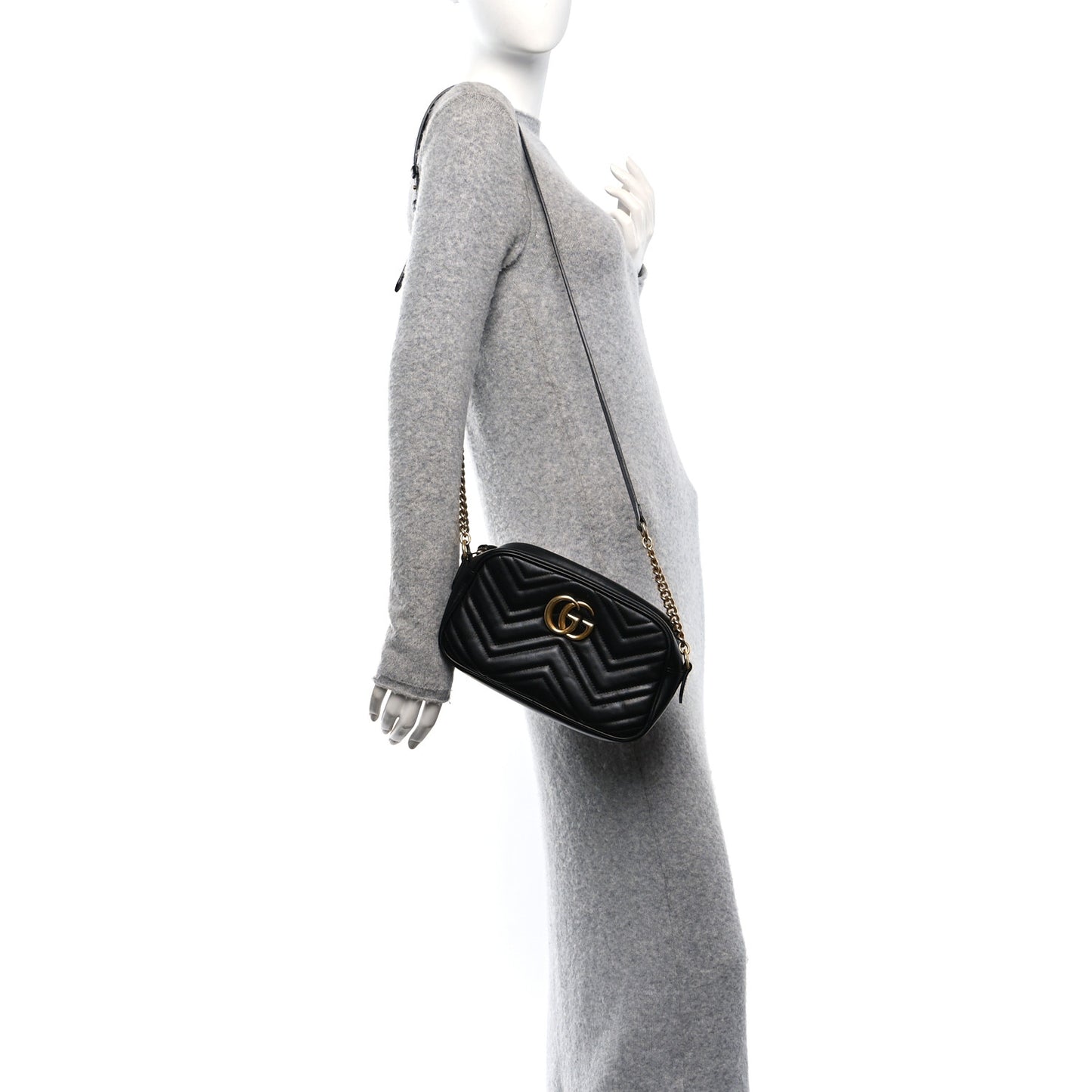 Calfskin Matelasse Small GG Marmont Chain Shoulder Bag Black