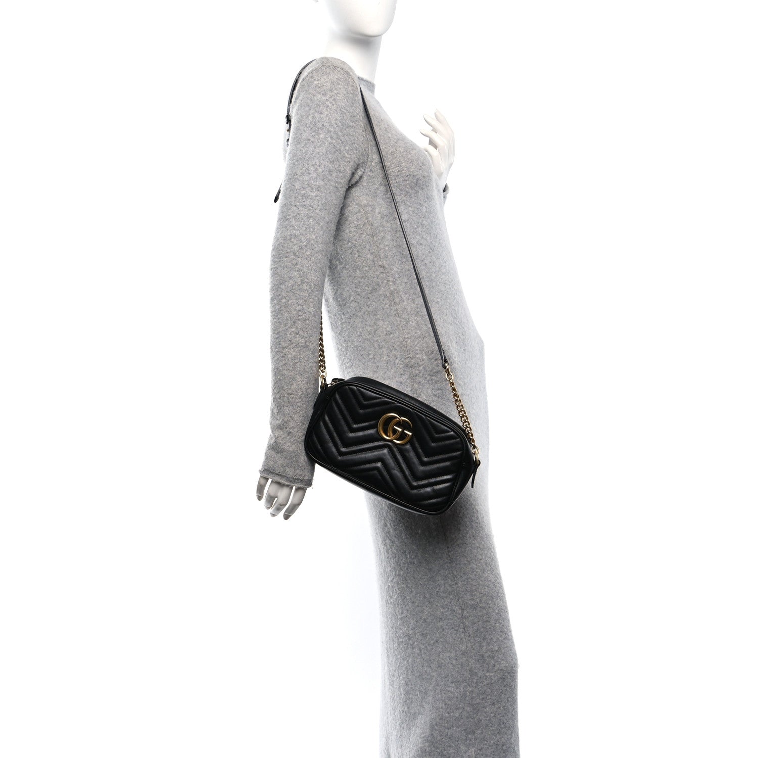 Gucci Calfskin Matelasse Small GG Marmont Chain Shoulder Bag Black 2 of 10