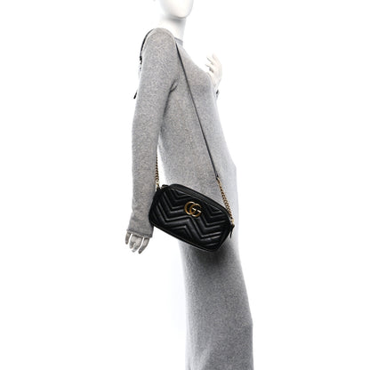 Gucci Calfskin Matelasse Small GG Marmont Chain Shoulder Bag Black 2 of 10