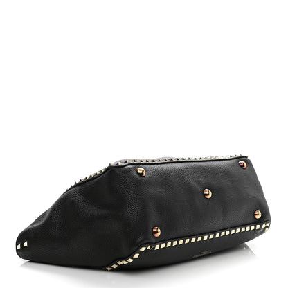 Valentino Garavani Pebbled Calfskin Medium Rockstud Tote Black 4 of 14