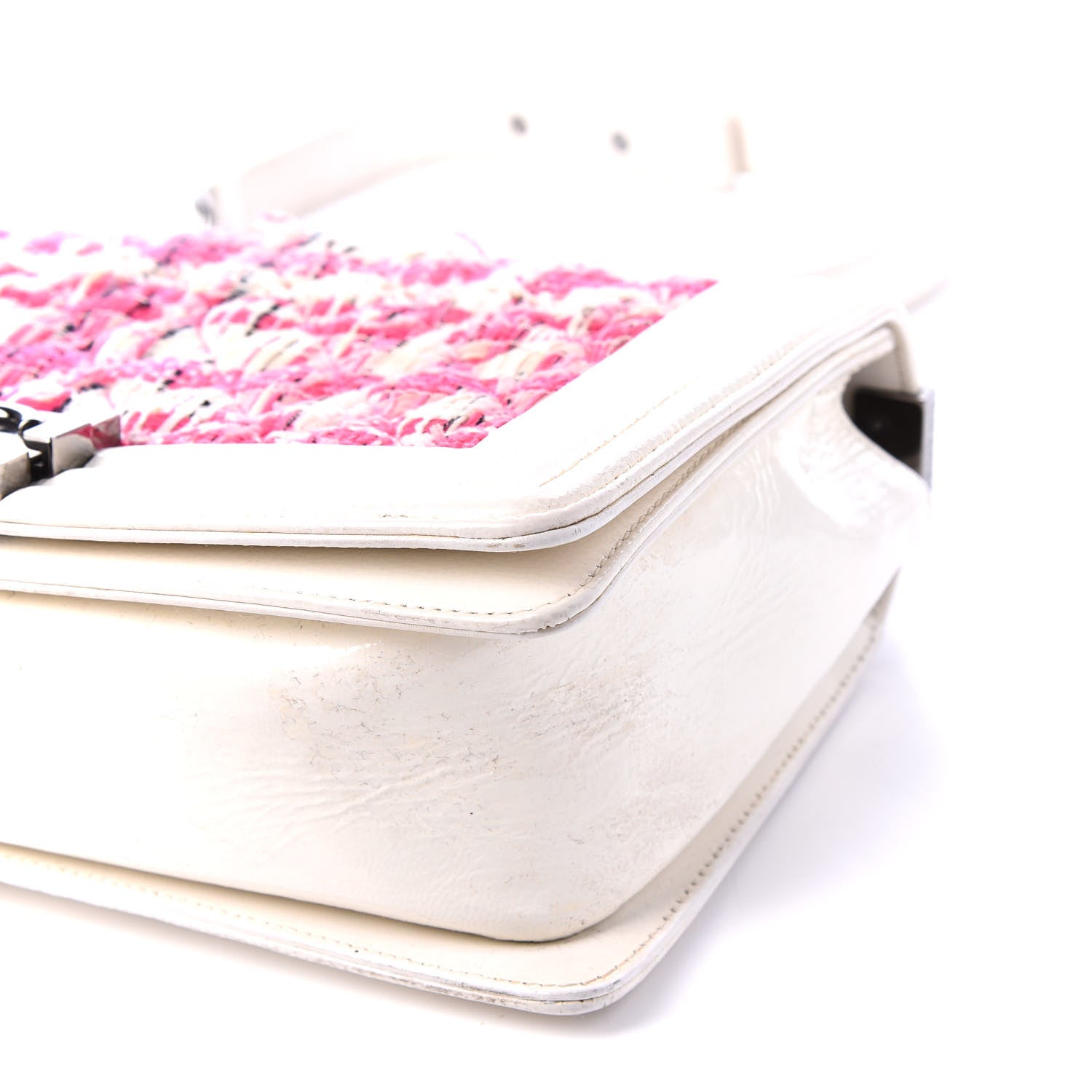 Chanel Patent Tweed Medium Boy Flap White 6 of 12