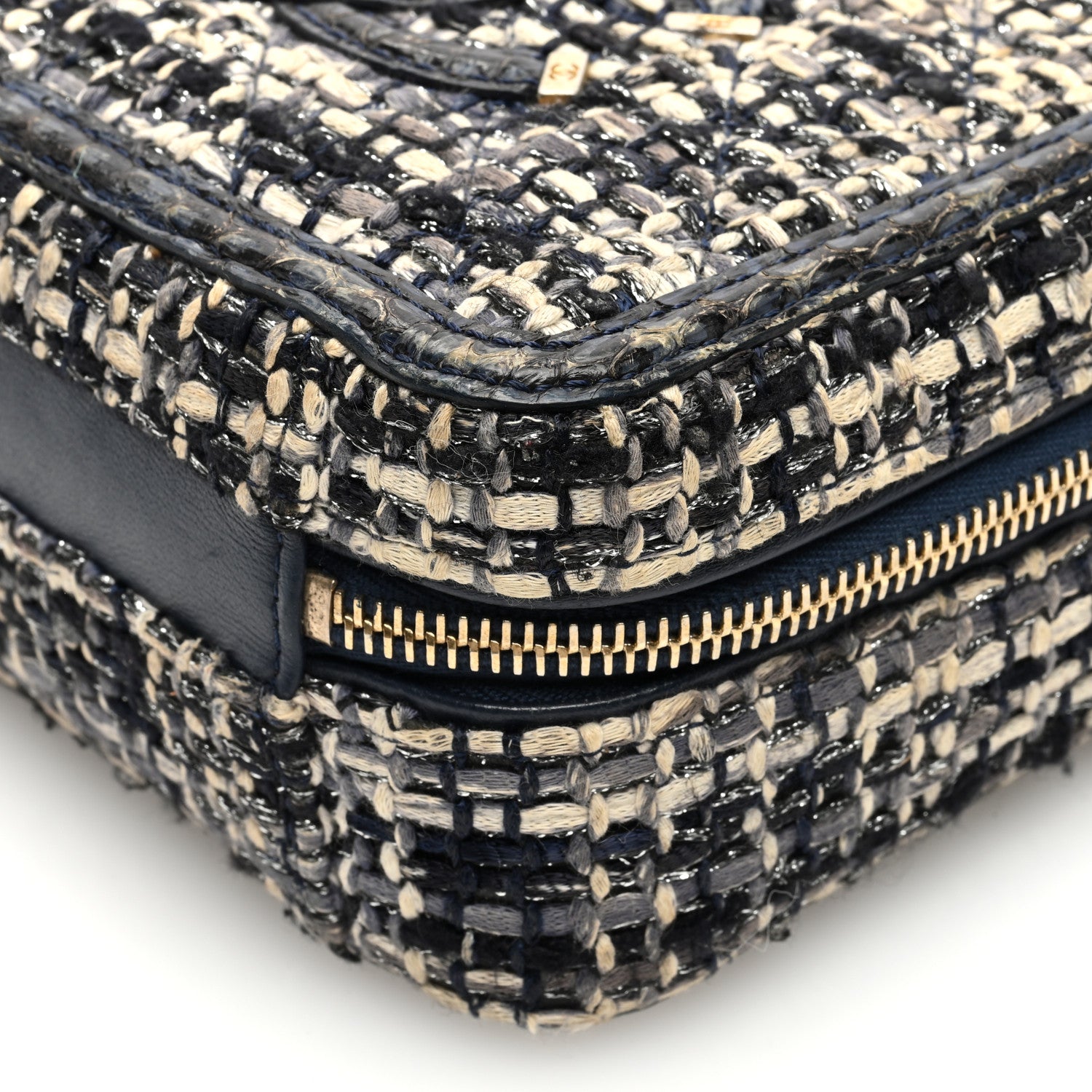 Chanel Tweed Snakeskin Quilted Small CC Filigree Vanity Case Navy Multicolor 10 of 10