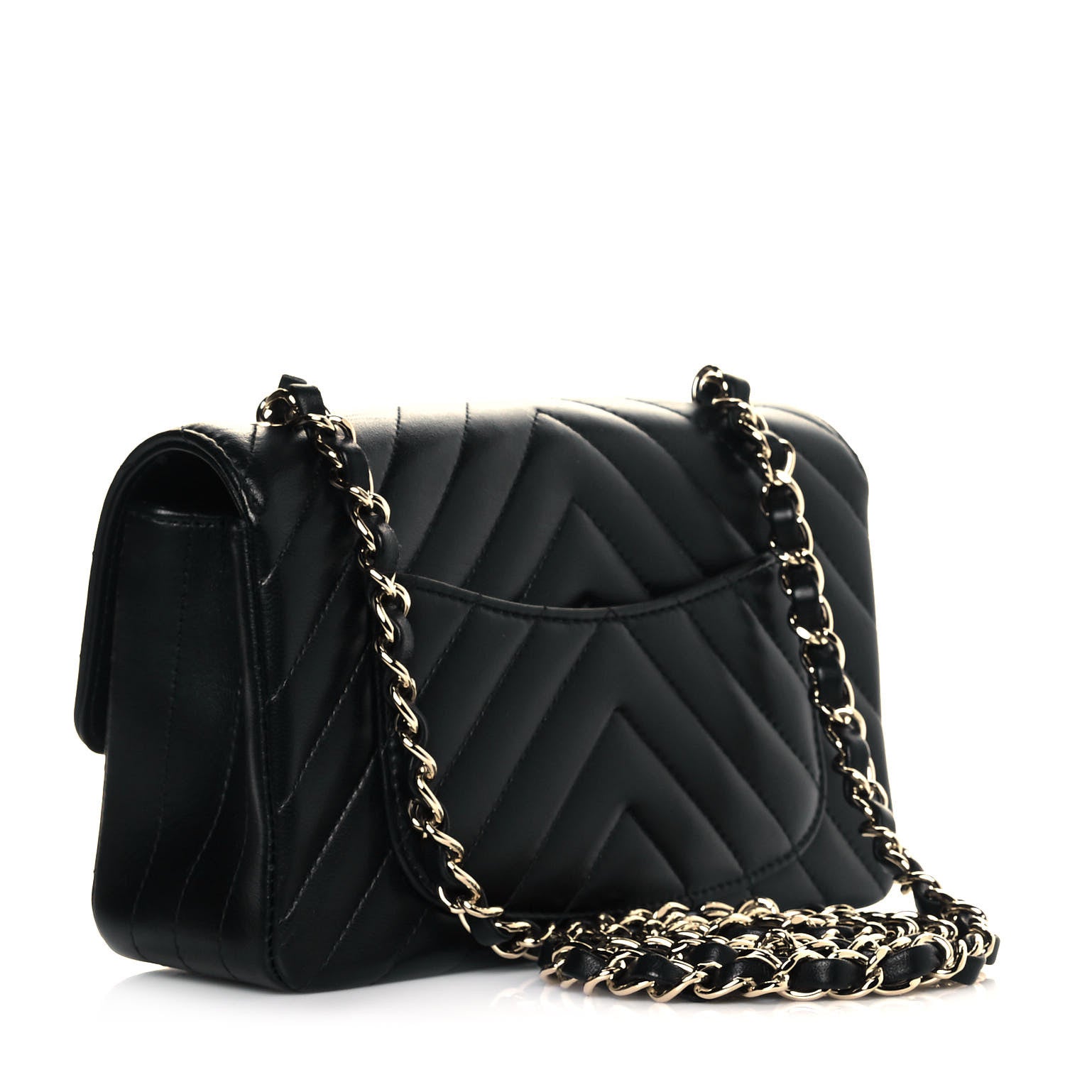 Chanel Lambskin Chevron Quilted Mini Rectangular Flap Black 3 of 12