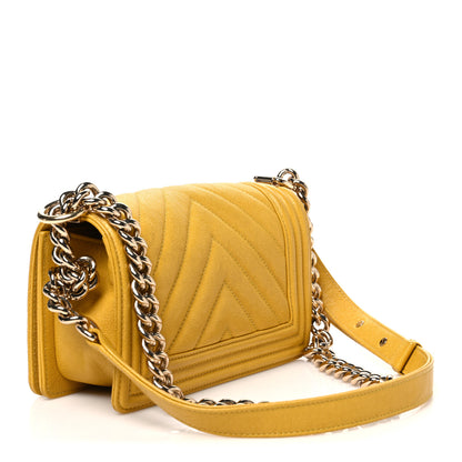 Chanel Caviar Chevron Quilted Small Boy Flap Yellow 2 of 10