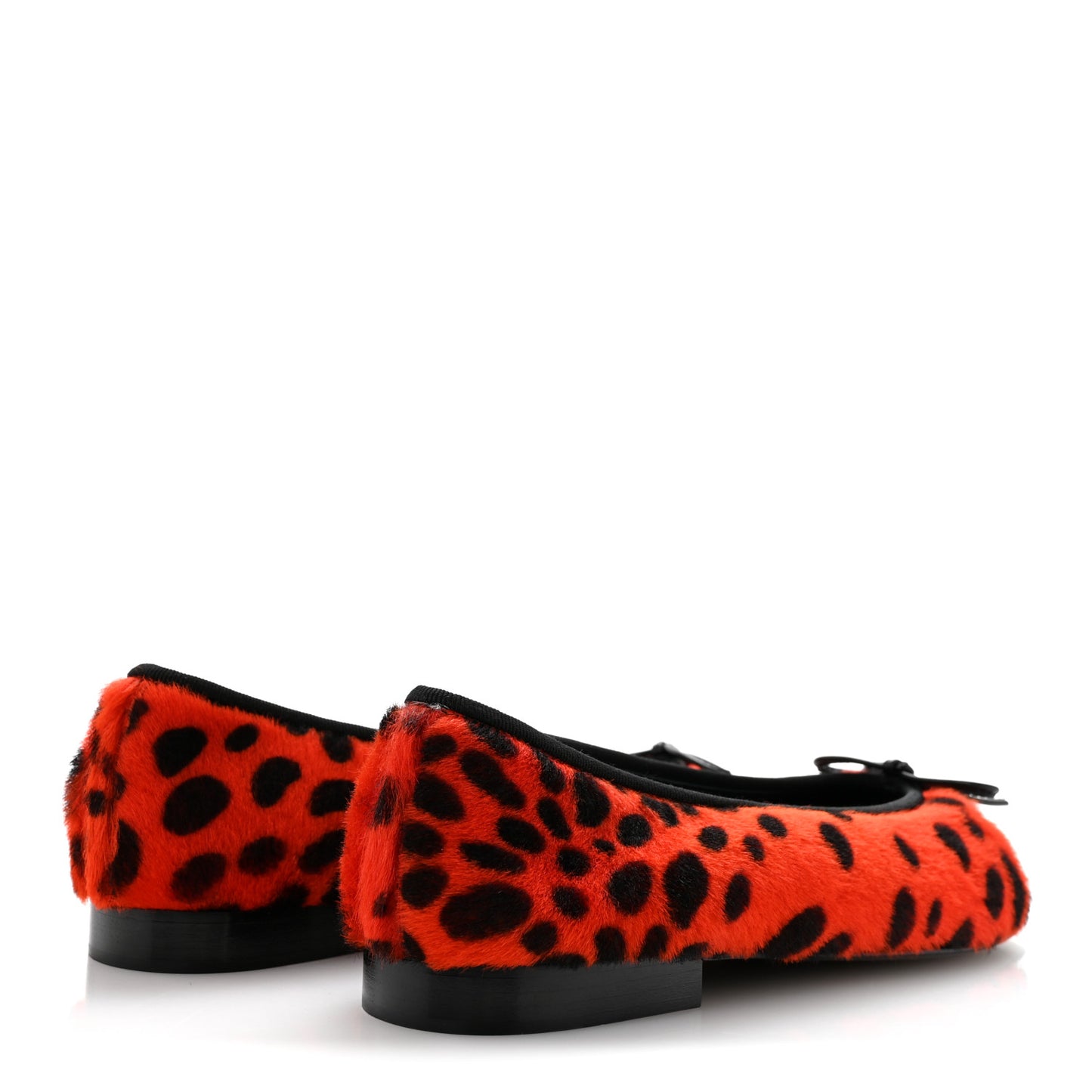 Lamb Hair Patent Calfskin Cap Toe CC Ballet Flats 38 Orange Black White