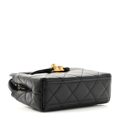 Chanel Shiny Aged Calfskin Quilted Mini Nano Kelly Shopper Black 3 of 10