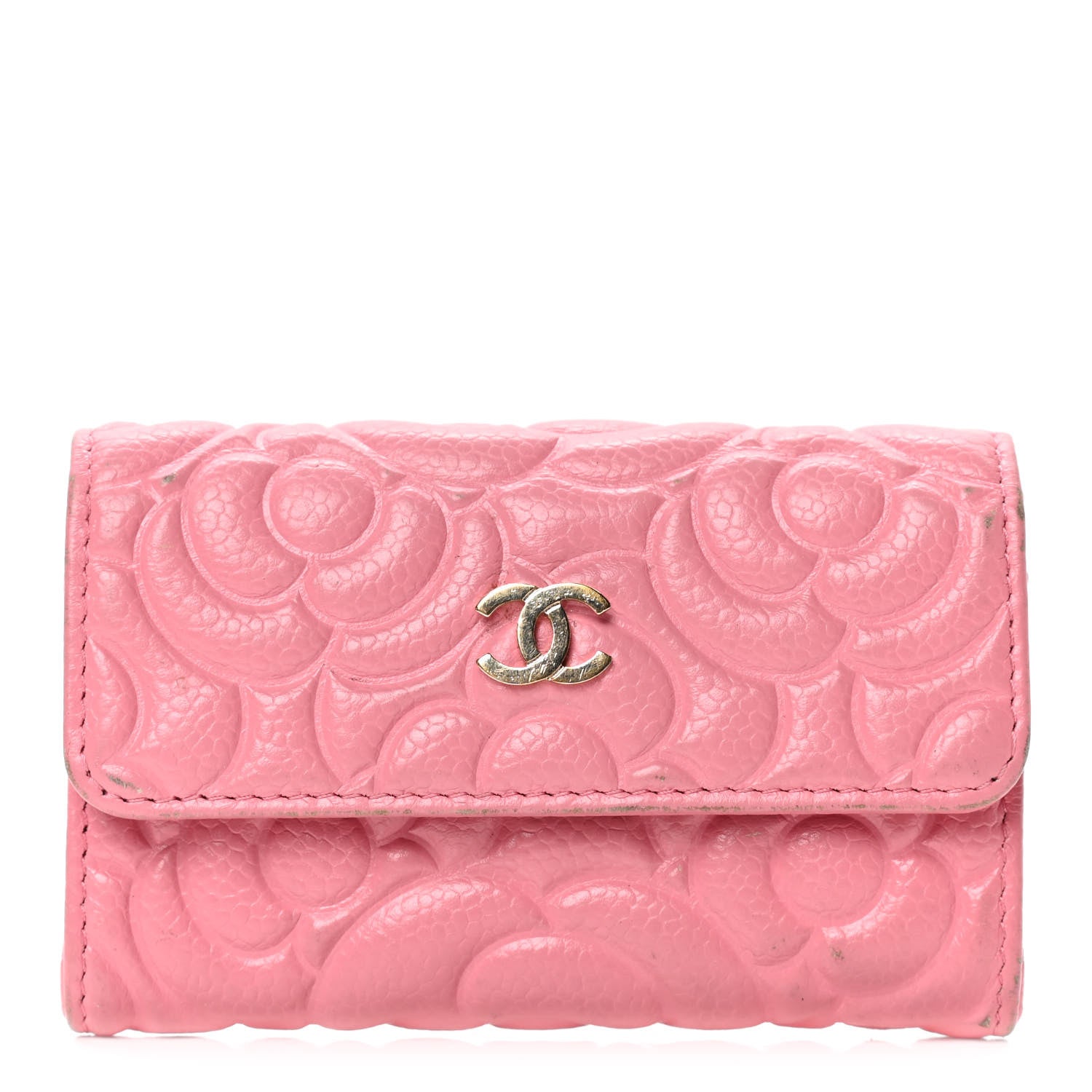 Chanel Caviar Camellia Embossed Card Holder Wallet Pink 1 of 4