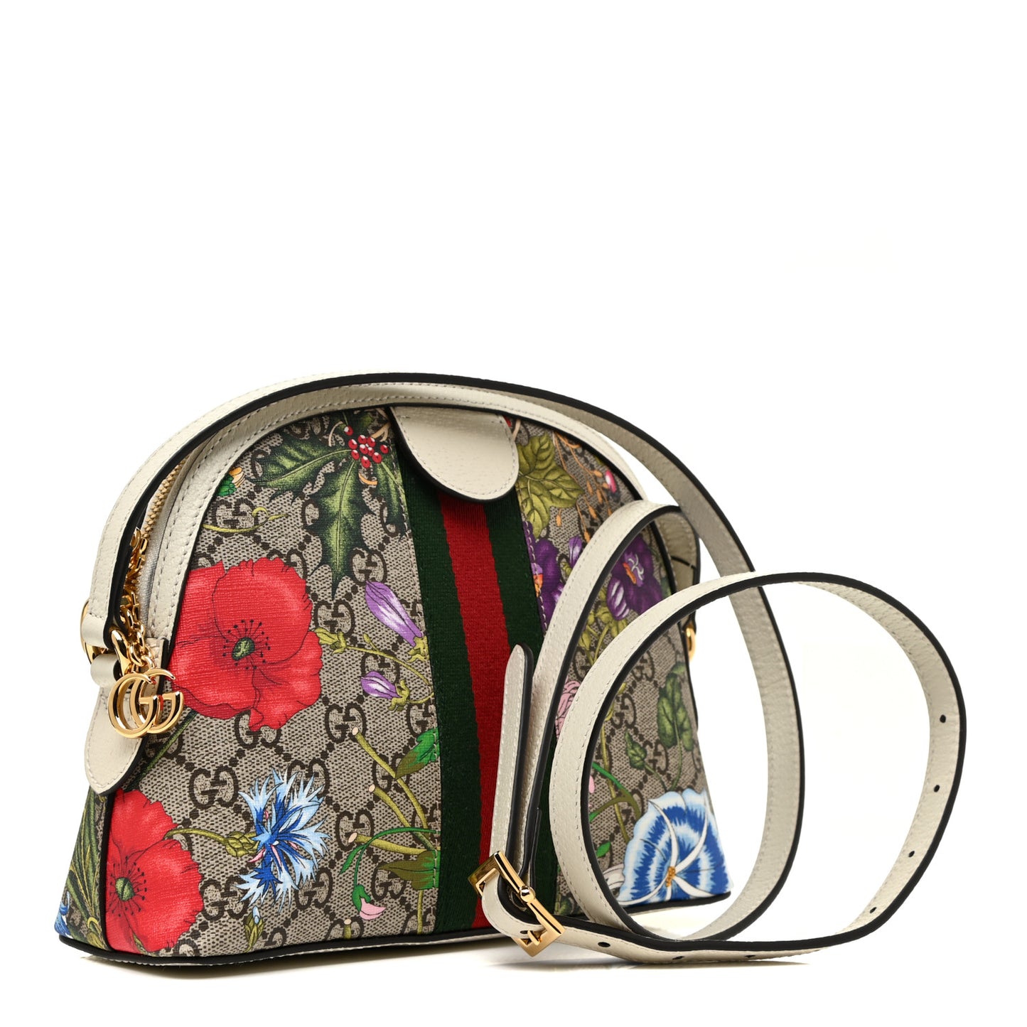 GG Supreme Monogram Flora Web GG Small Ophidia Dome Shoulder Bag White