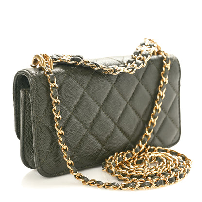 Chanel Caviar Quilted Coco First Phone Holder With Chain Khaki 2 of 10
