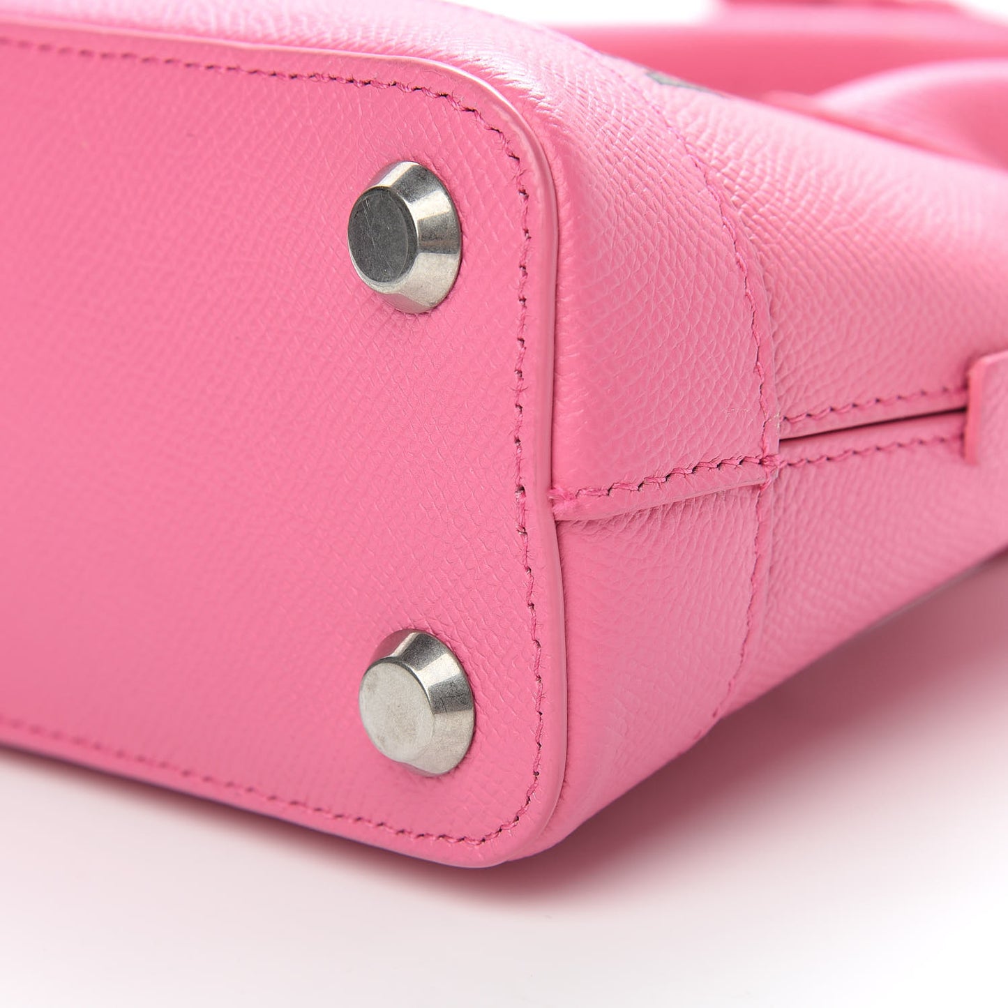 Signature Grained Calfskin Logo XXS Ville Top Handle Bag Rose Bubblegum Black
