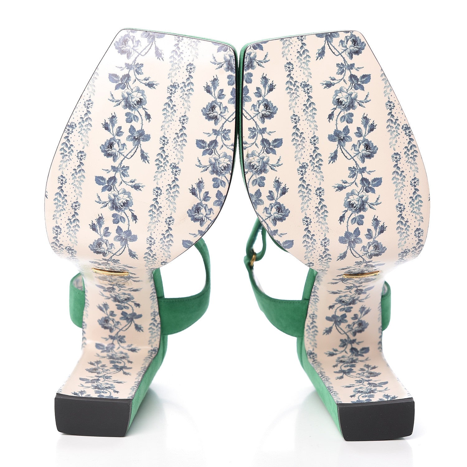 Gucci Suede Crystal Buckle Platform Sandals 39.5 Green 5 of 9