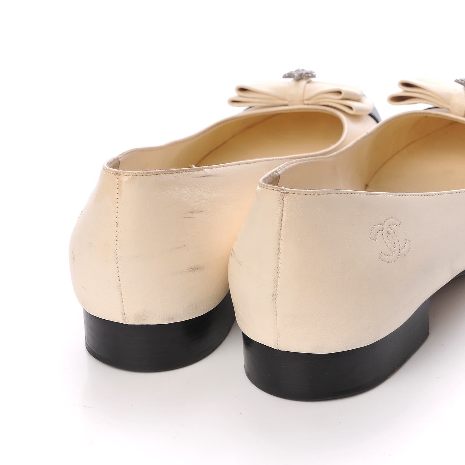 Chanel Lambskin Crystal CC Cap Toe Ballerina Flats 40.5 Beige Black 14 of 20